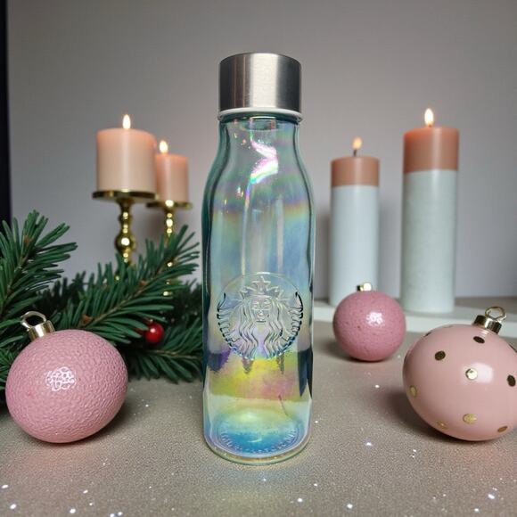 Starbucks Other - Starbucks Holiday 2019 Iridescent Glass Water Bottle Spain Rainbow EUC